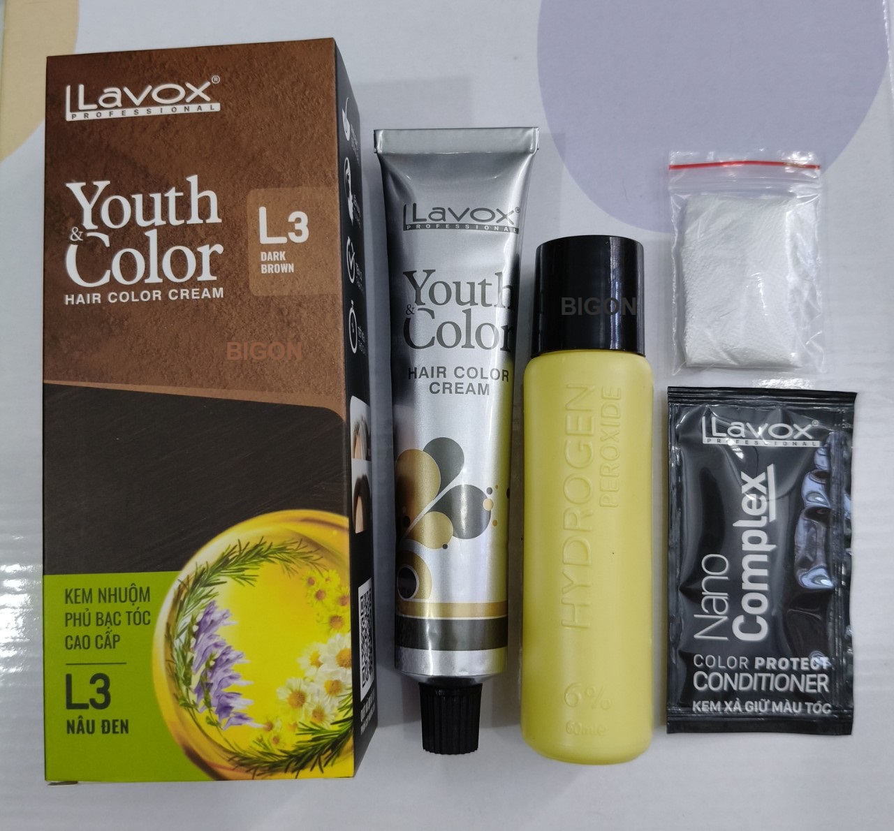 (Nâu Đen) Kem Nhuộm Dưỡng Tóc Phủ Bạc Lavox Youth&amp;Color L3 - Màu Nâu Đen