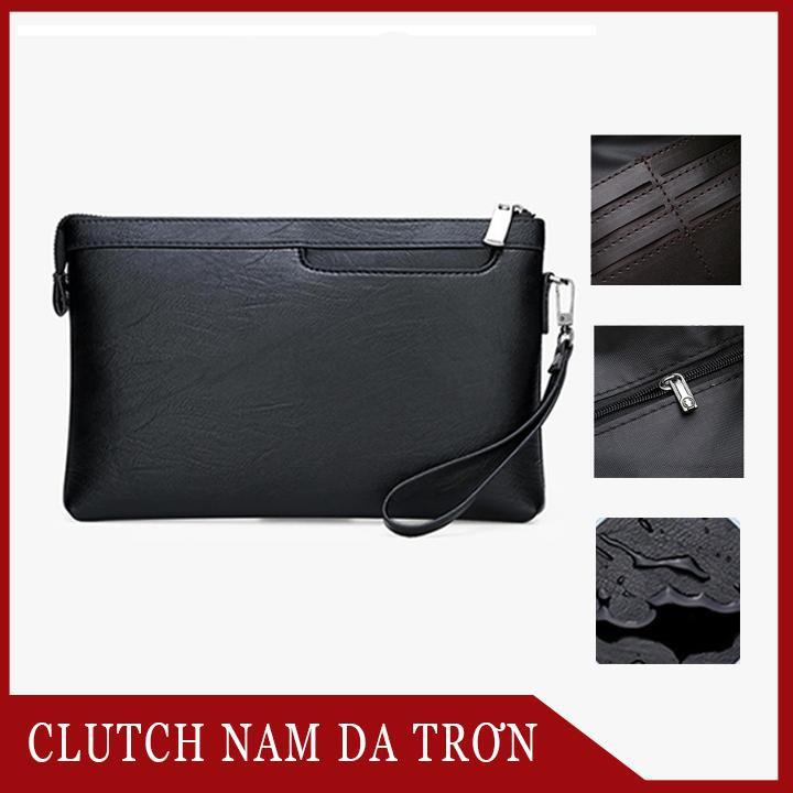 Clutch Da Nam Cầm Tay Cao Cấp 2 Màu Đen Nâu Sang Trọng, Lịch Lãm