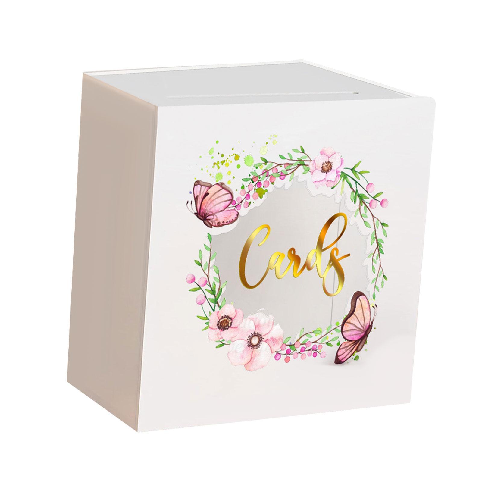 Wedding Acrylic Card Box with Slot Wishing Box Flower Printing Elegant Accessories Versatile Gift Card Box 5x9.8x9.8inch for Graduation