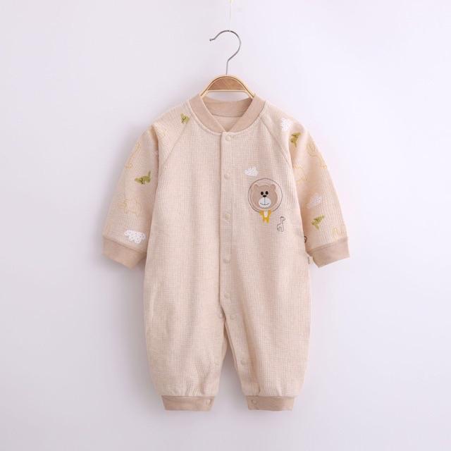 Áo liền quần thu đông 100% cotton hữu cơ không tẩy nhuộm hoá chất an toàn cho bé sơ sinh