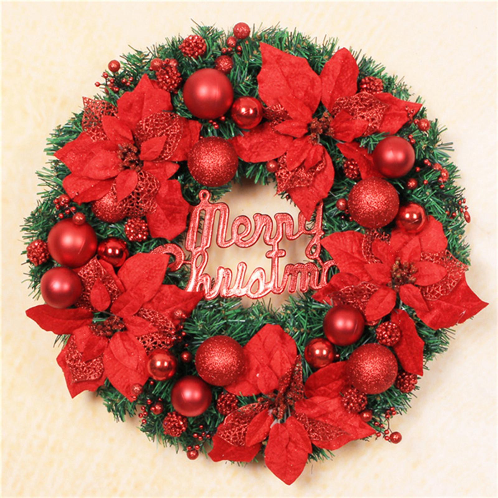 Christmas Door Wreath Green Leaves Wreaths Ball Ornament for Holiday