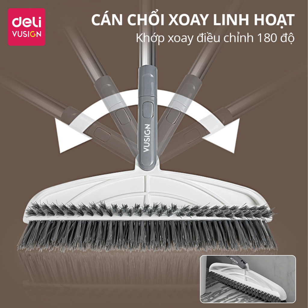 Chổi Chà Sàn Nhà Tắm Kết Hợp Gạt Nước Đầu Chữ V Deli - Chổi Cọ Sàn Đa Năng 2 Đầu Chổi Kèm Gạt Nước Làm Sạch Mọi Góc Bẩn