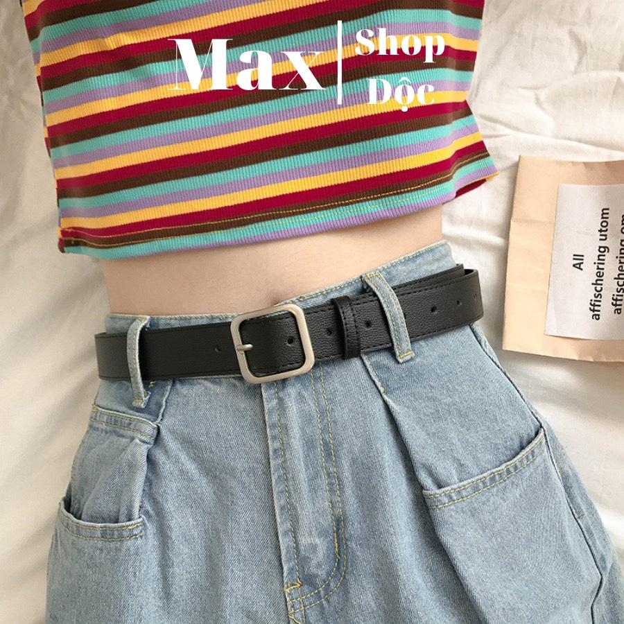 Thắt Lưng Unisex Cao Cấp Bản 3cm Mặt Chữ Vuông Màu Đen Đẹp - Dây Lưng Da PU Mặt Kim Loại Hàn Quốc - CBelt - Maxshopdoc