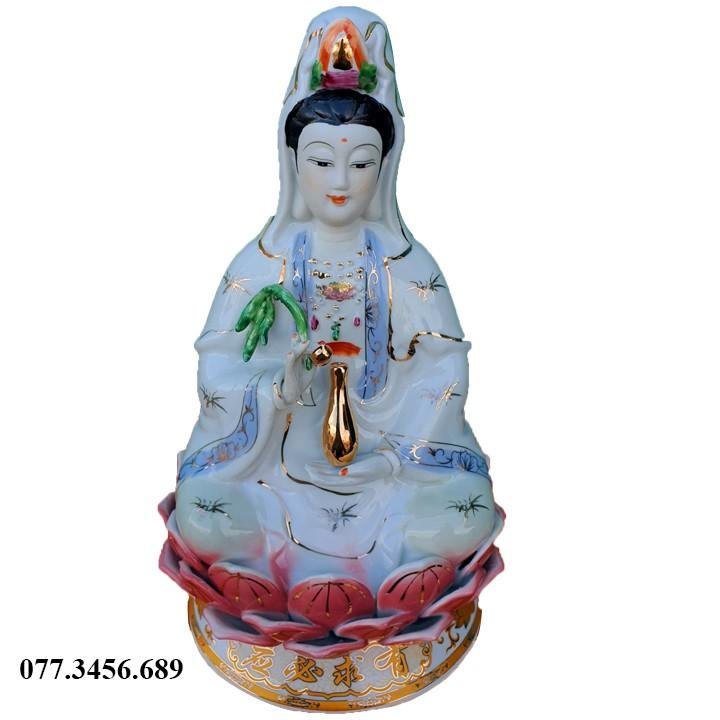 Tượng Phật Bà Quan Âm 14in Màu Xanh