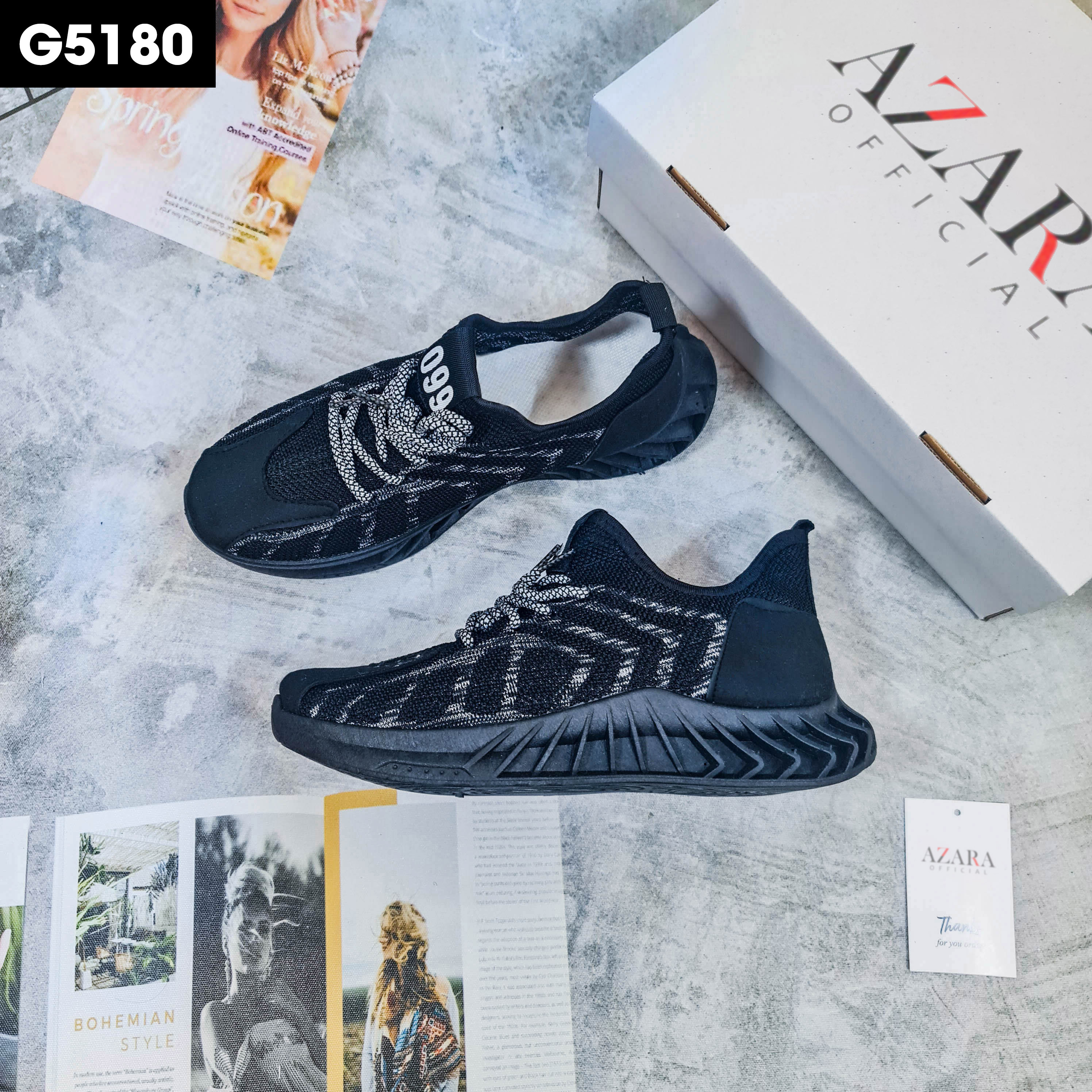 Giày Thể Thao Nam AZARA- Sneaker Màu Đen, Giày Thoáng Khí Cao Cấp, Đàn Hồi Tốt, Phù Hợp Mọi Lứa Tuổi - G5180