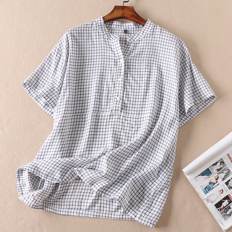 Áo sơ mi , sơ mi nữ trắng ngắn tay kẻ caro SM50