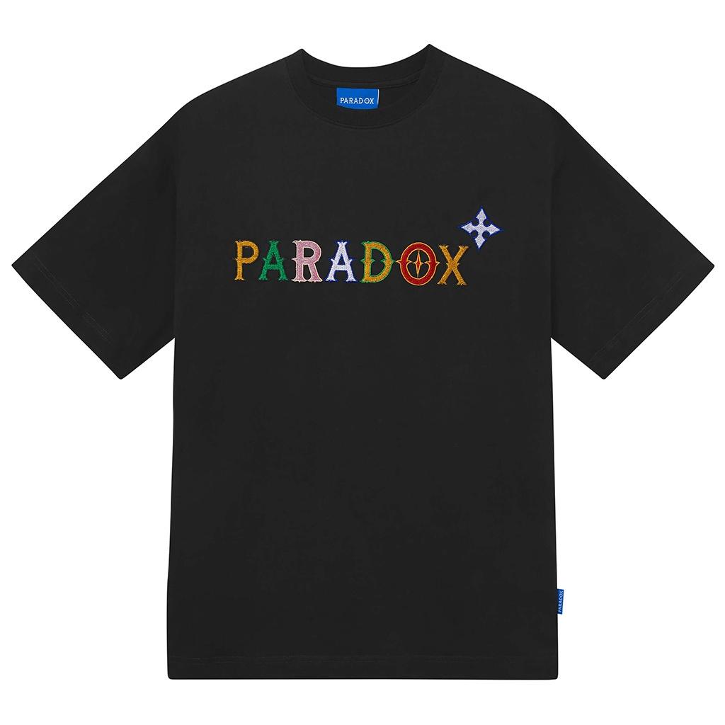 Áo thun form rộng Paradox tay lỡ - Unisex - In hình - FRISKY EMBROIDERY TEE - Đen