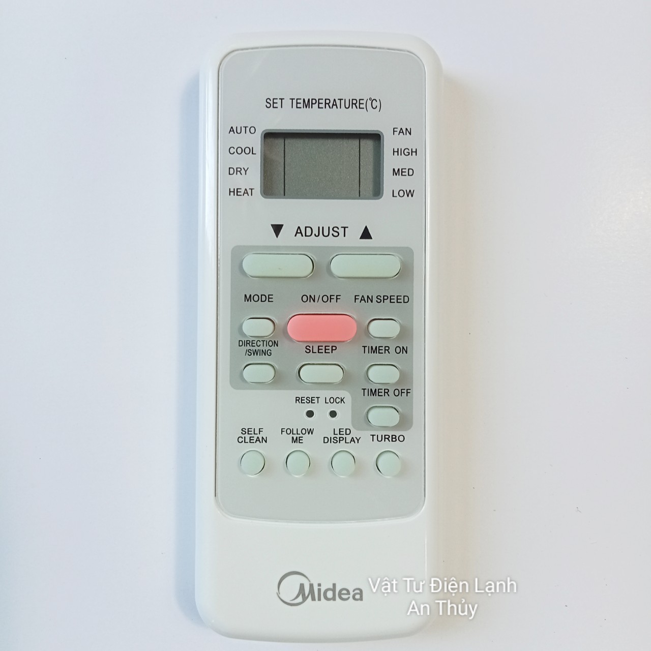 Remote máy lạnh MEDIA nút nguồn hồng ADJUST - Điều khiển máy lạnh MEDIA - Remote điều hòa MEDIA - Điều khiển điều hòa MEDIA