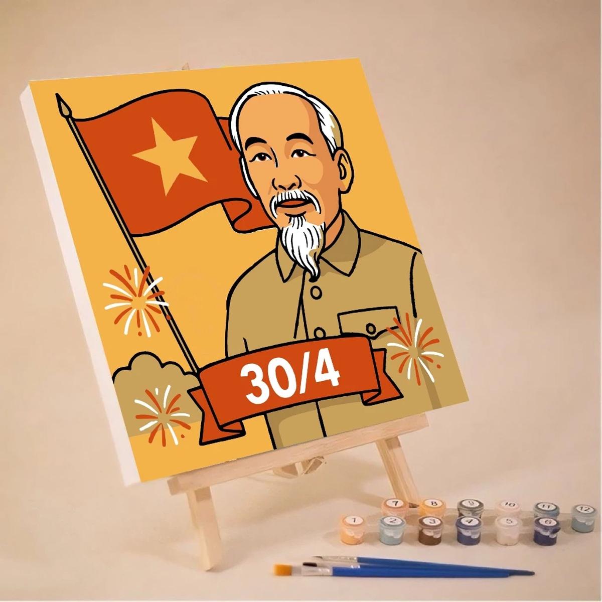 Tranh Tô Màu Số Hóa - Bác Hồ Ngày 30/4 - 30 x 30 cm - Dali K195
