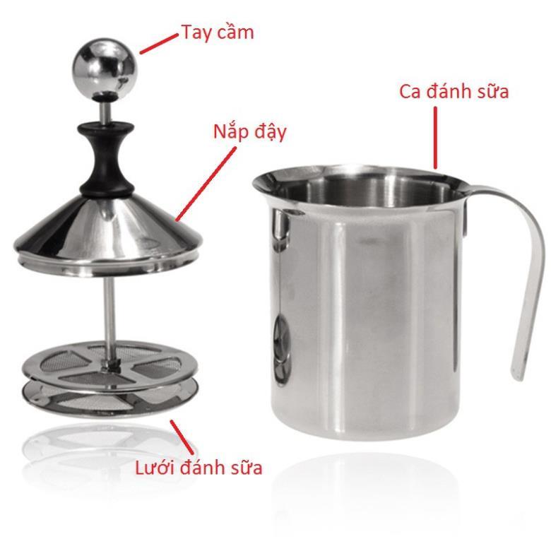 Ca đánh bọt sữa lạnh latte inox 2 lớp 400ml (bình sục sữa lạnh inox làm cà phê bọt)