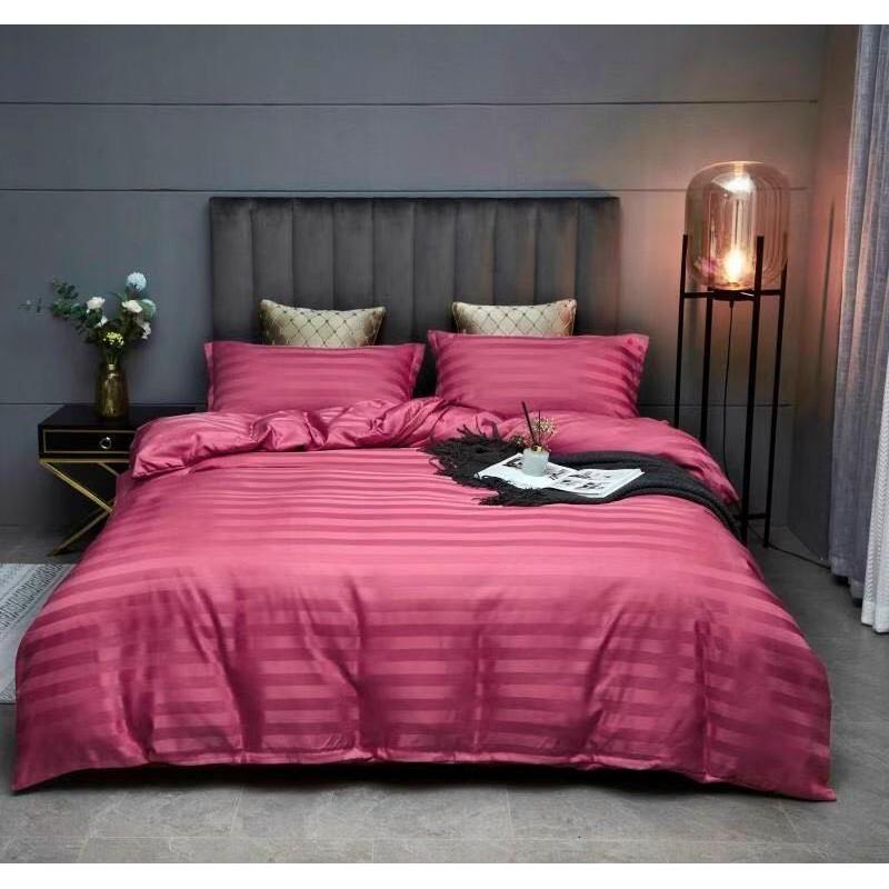 Bộ 4 Món Ga Gối SỌC 3F Vải Cotton Lụa Hàng Chuyên Cho Gia Đình Và Khách Sạn - Xám Đen