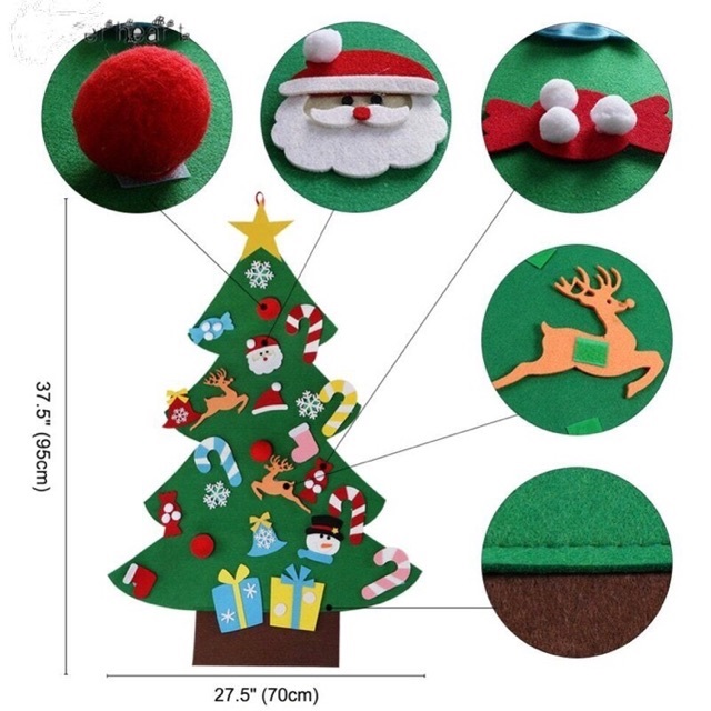 Cây thông Noel dán tường 32 chi tiết bằng vải dạ
