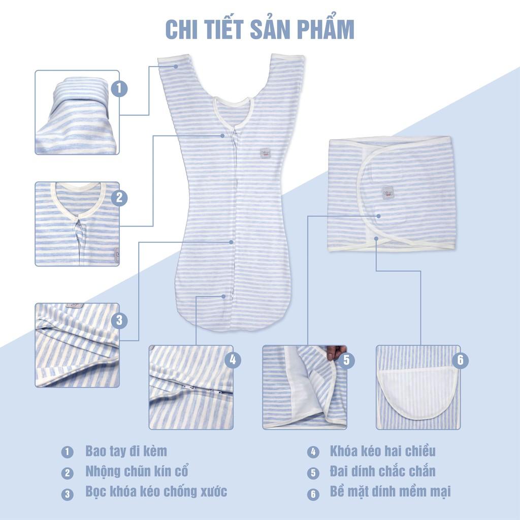 Nhộng chũn quấn ủ kiêm túi ngủ và quấn ủ tay 100%  Cotton cho bé sơ sinh Tinylove luyện bé ngủ easy - tặng 2 khăn quàng cổ cotton