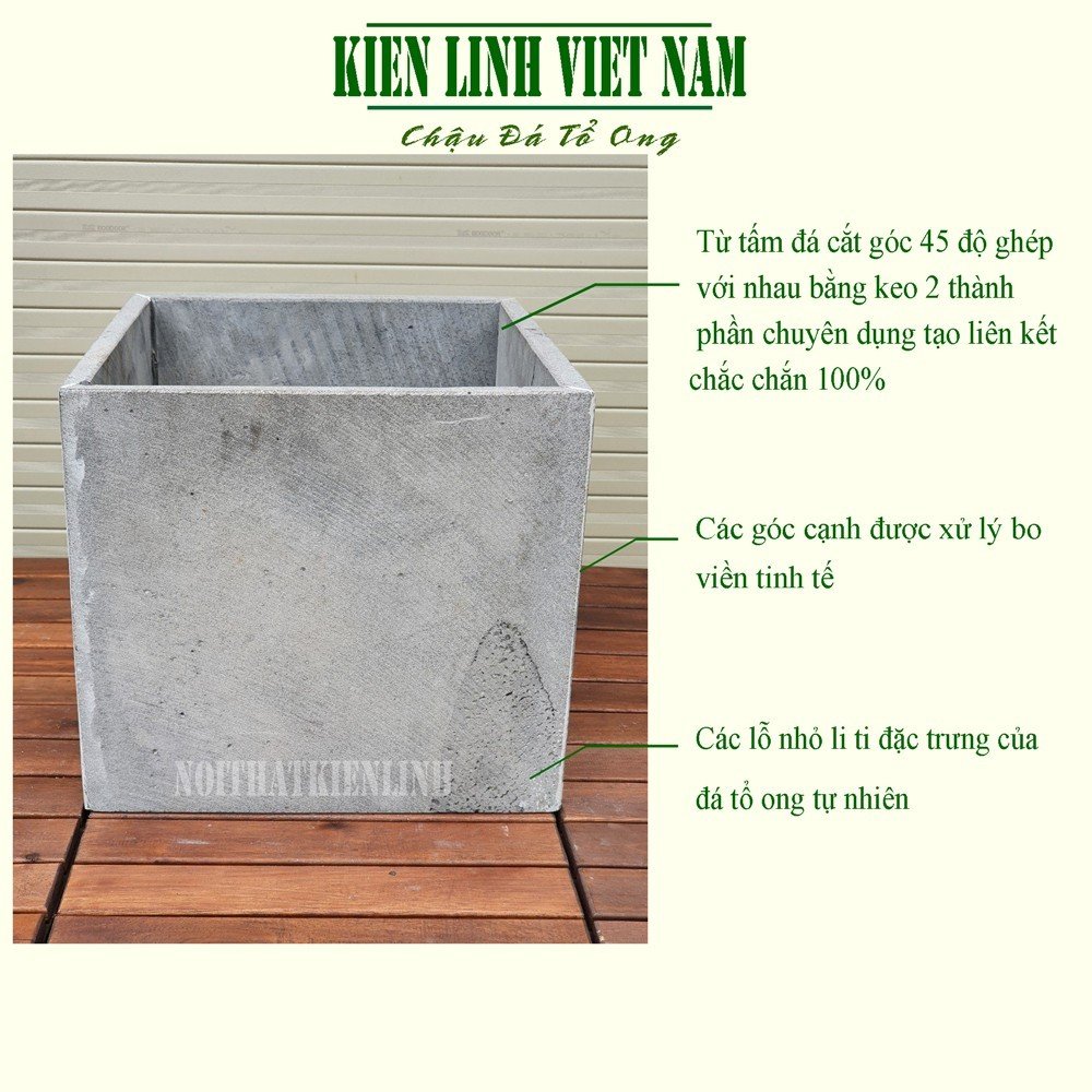 Chậu cây đá ong xám tự nhiên hình vuông 30x30x30cm siêu bền bỉ