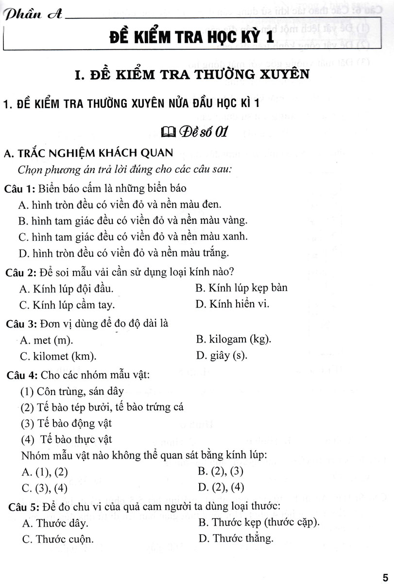 ĐỀ KIỂM TRA KHOA HỌC TỰ NHIÊN 6