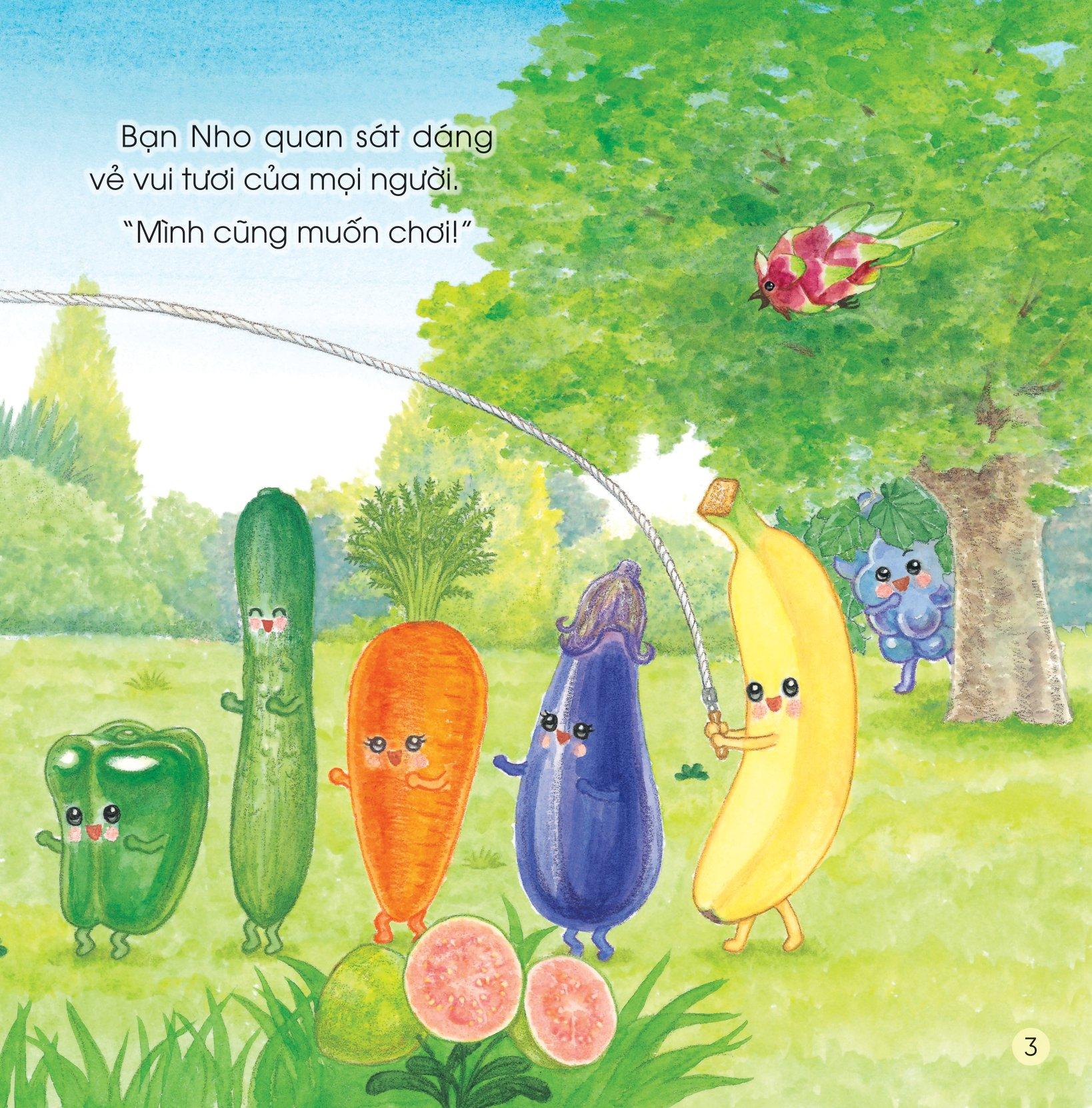 Sách Ehon - Sức Mạnh Của Những Người Bạn Trái Cây - Có Bạn Nho, Không Lo Bão Cát