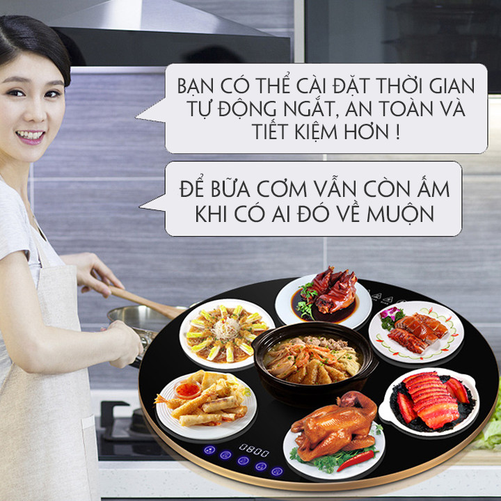 Mâm Điện Hâm Nóng Thức Ăn Giữ Nhiệt Đa Năng Chất liệu: Mặt kính cường lực chống vỡ, chống nước, chống xước  Điện áp nguồn: 220v- 50Hz  Công suất định mức: 300w size 60cm T386