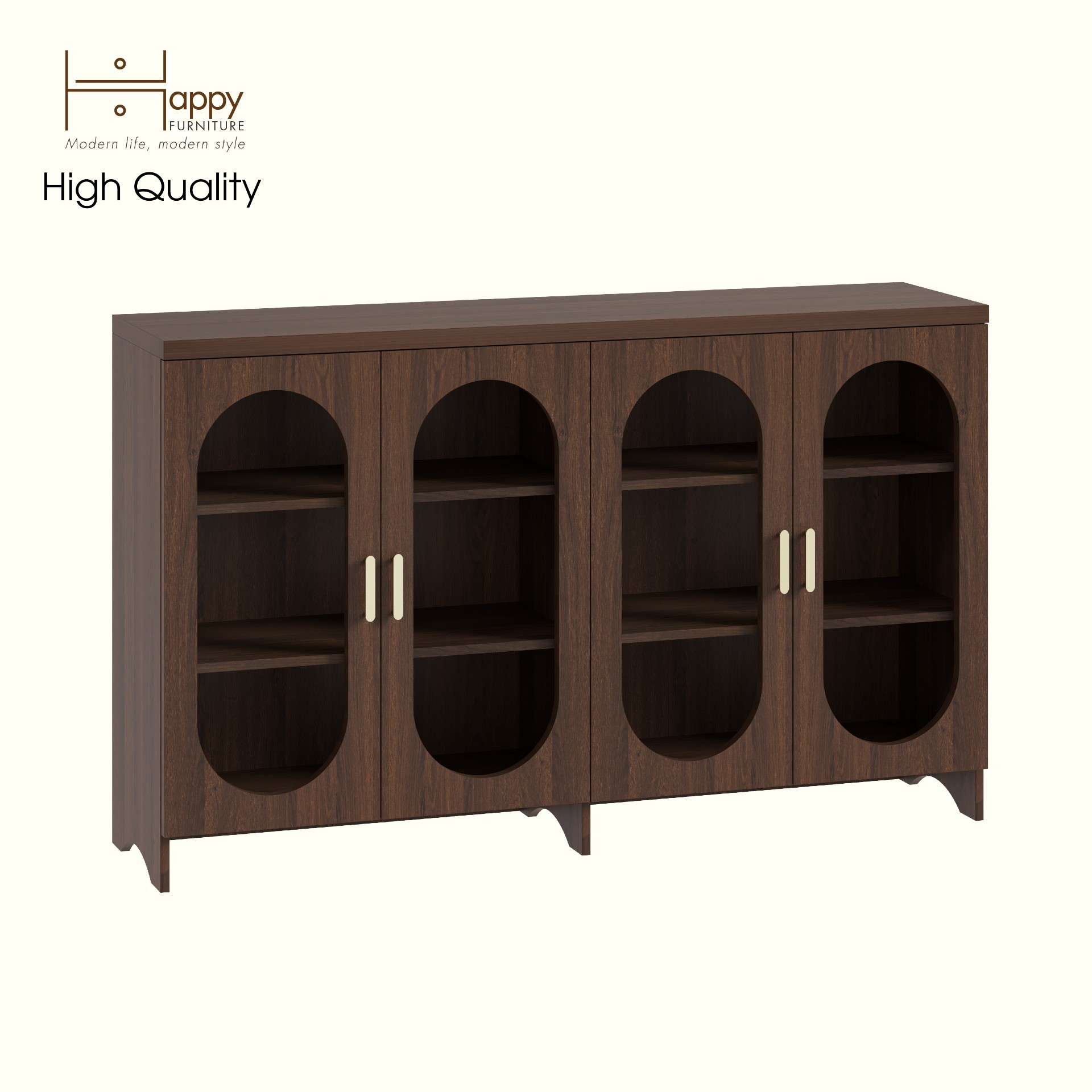 HAPPY FURNITURE , Tủ lưu trữ 4 cửa kính - CHEVY, TLT_048 , 160cm x 40cm x 98cm DxRxC