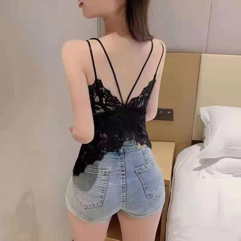 Áo ren nữ sexy, Áo ren 2 dây nữ có đệm ngực freesize 40-60kg