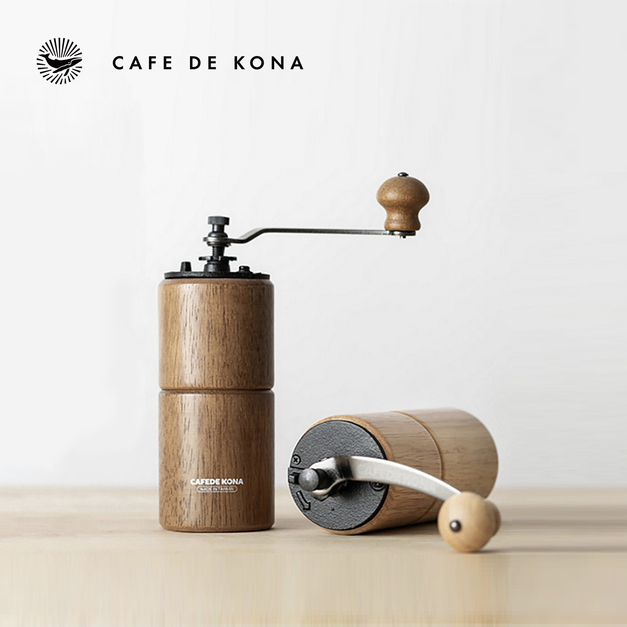 Cối xay cà phê thân gỗ hình trụ tròn lõi thép CAFE DE KONA