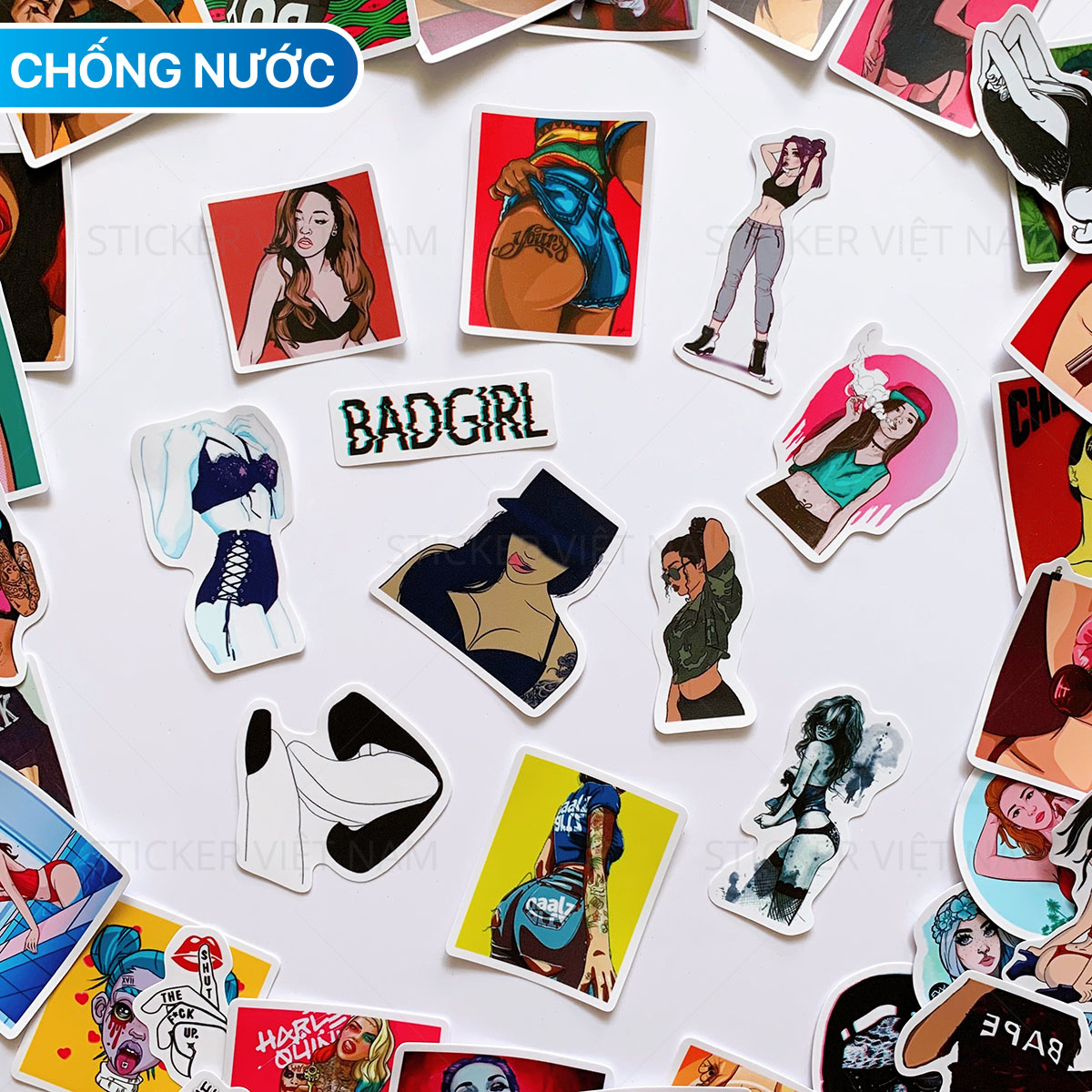 Sticker BAD GIRLS - Dán Trang Trí - Chất Liệu PVC Cán Màng Chất Lượng Cao Chống Nước, Chống Nắng, Không Bong Tróc Phai Màu