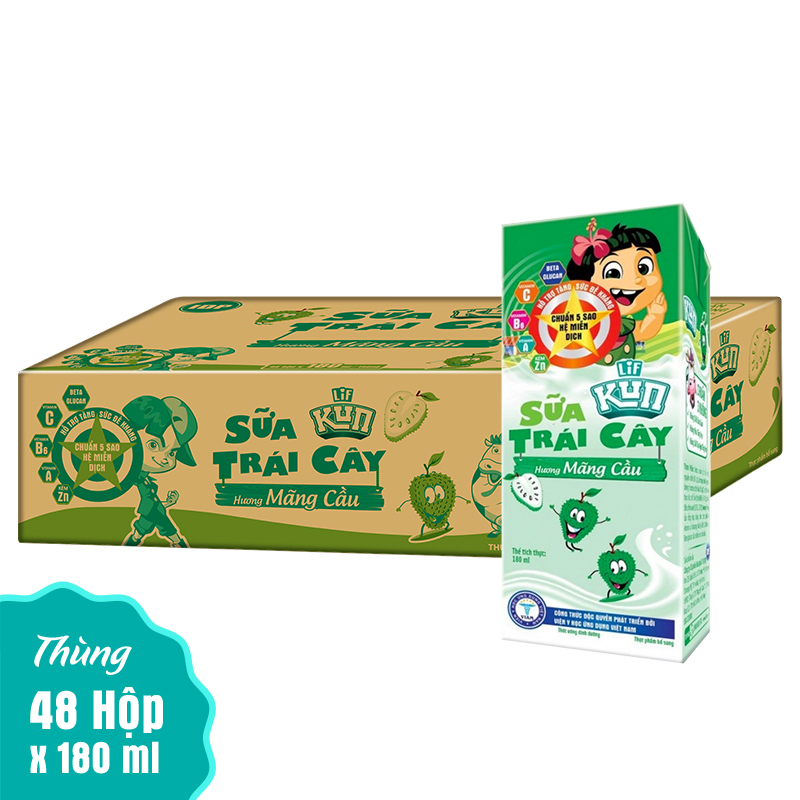 Thùng 48 Hộp Sữa Trái Cây Hương Trái Cây Nhiệt Đới KUN 180ml/hộp