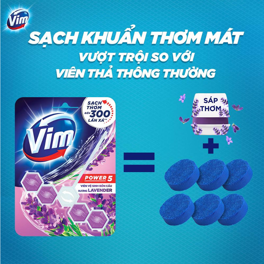 Combo 9 Viên Tẩy Bồn Cầu Vim Power 5 Sạch Khuẩn Thơm Mát (55g/viên) | Hương Lavender