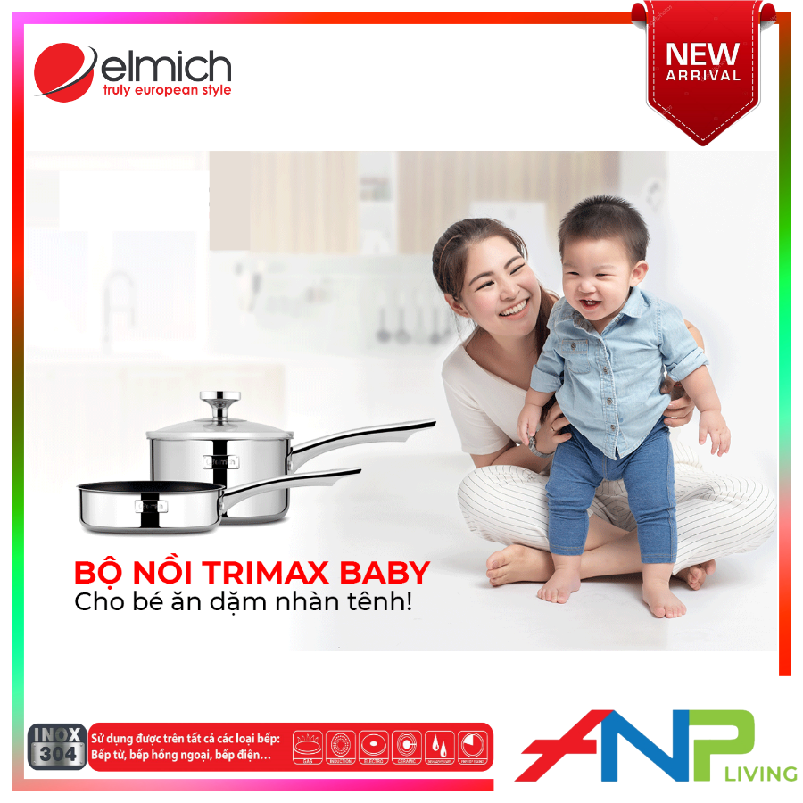 Bộ nồi quánh và chảo chống dính đáy liền Elmich Trimax Baby EL-3794 đường kính 14cm - Hàng chính hãng