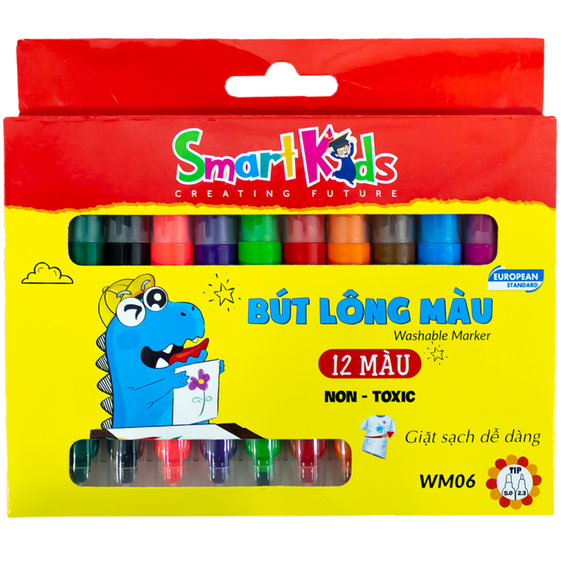 BÚT LÔNG MÀU 2 ĐẦU RỬA ĐƯỢC - SMART KIDS WM06 (12 màu/hộp)