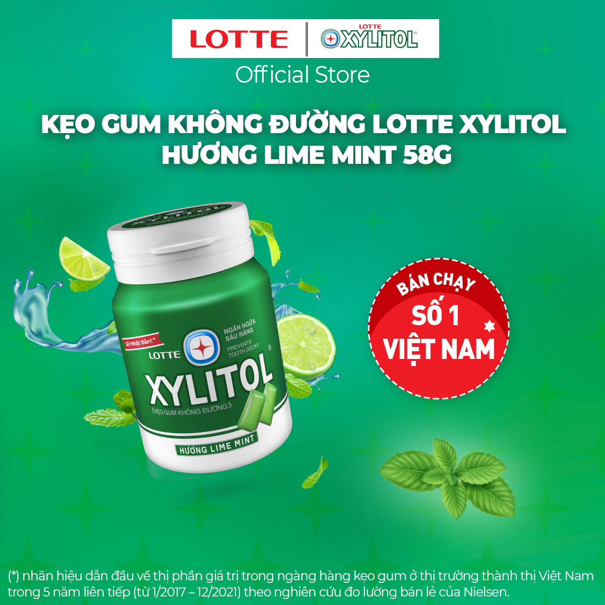 Kẹo Gum không đường Lotte Xylitol - Hương Lime Mint 55.1 g