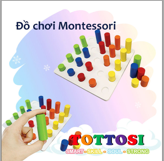 Đồ chơi Lắp ráp hình học 5 thuộc Montessori bằng gỗ cho bé của Tottosi