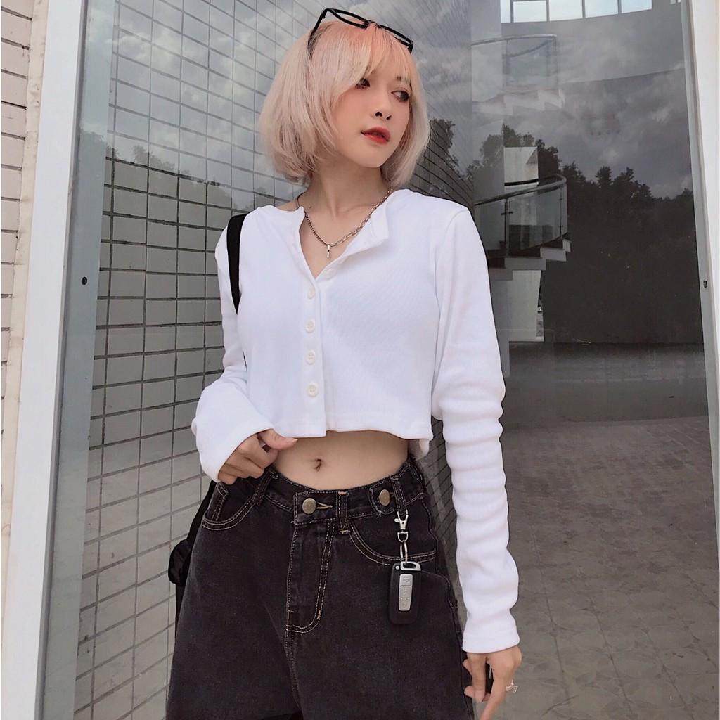 Áo Croptop Nữ YAN Ulzzang Len Tăm Nút Thật 1HIT_UNISEX (5 ẢNH THẬT