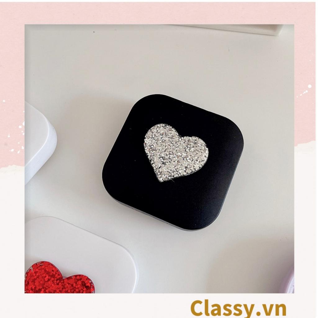 Hộp đựng kính áp tròng Classy 2 màu đen trắng đính hạt bling bling, họa tiết trái tim PK1670 | Hộp đựng kính áp tròng