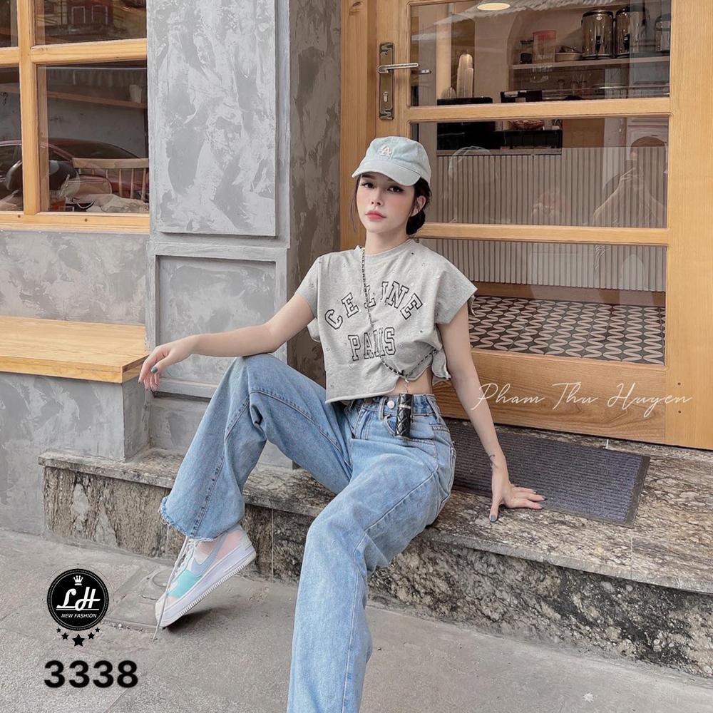 Quần suông ống rộng, quần baggy jean nữ Lê Huy Fashion màu xanh nhạt cạp điều chỉnh nút gài eo Ulzzang MS 3339