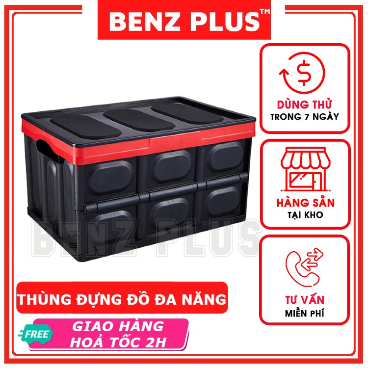 Thùng đựng đồ gấp gọn đa năng BENZ kèm túi lót chống nước, hộp nhựa đựng đồ cốp sau ô tô nhựa PP cao cấp