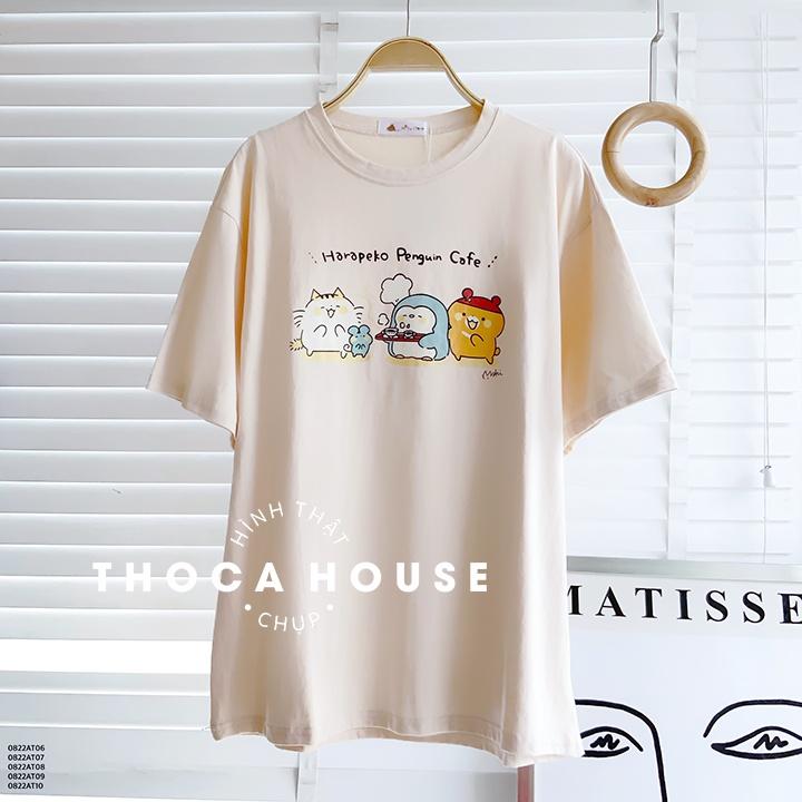 Áo thun phông rộng unisex tay ngắn in hình Harapeko THOCA HOUSE mặc đi học, đi làm cực xinh