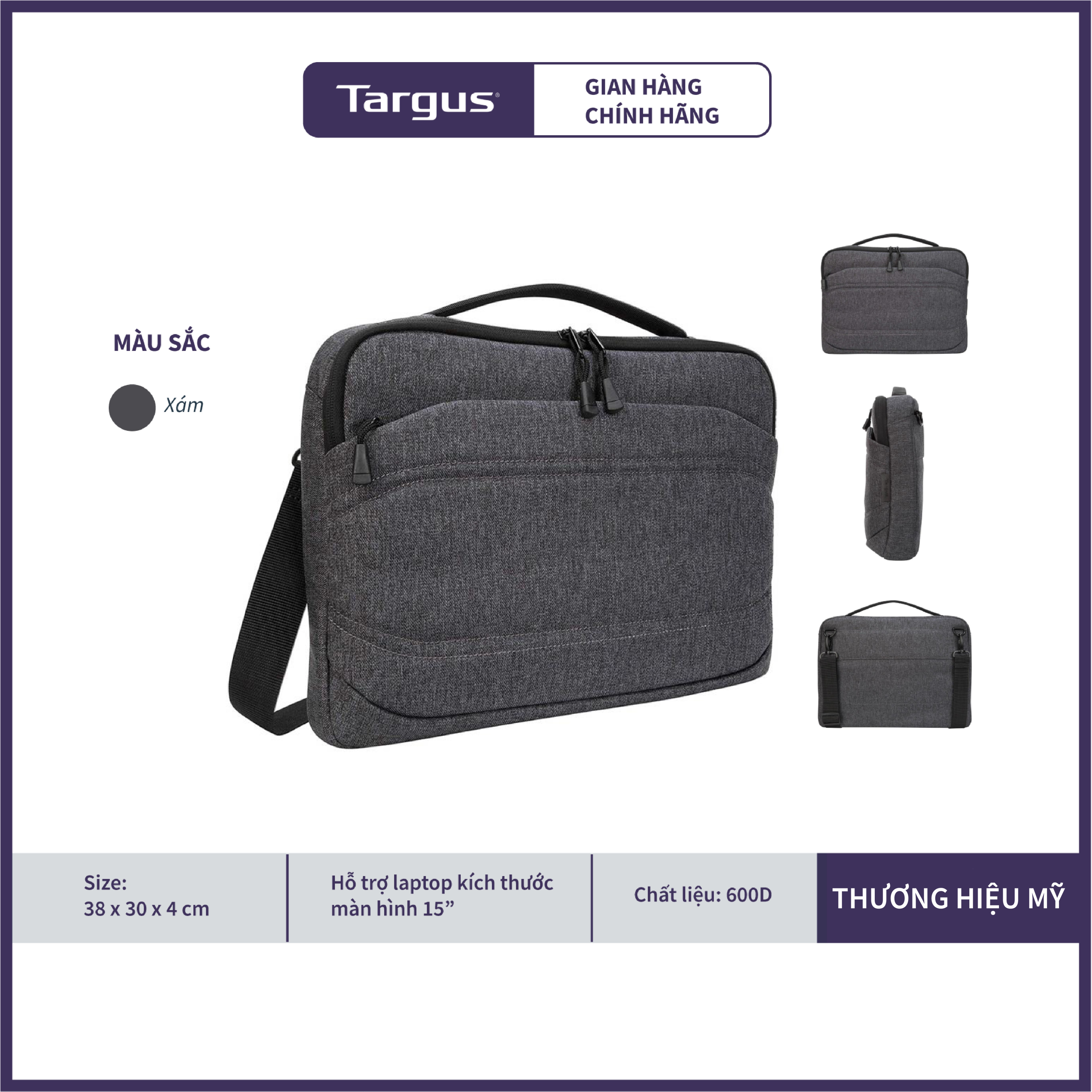 Túi Xách Targus TSS978GL-70 Groove X2 Slim Laptops 15&quot; &amp;amp; MacBook 15&quot;- Hàng Chính Hãng