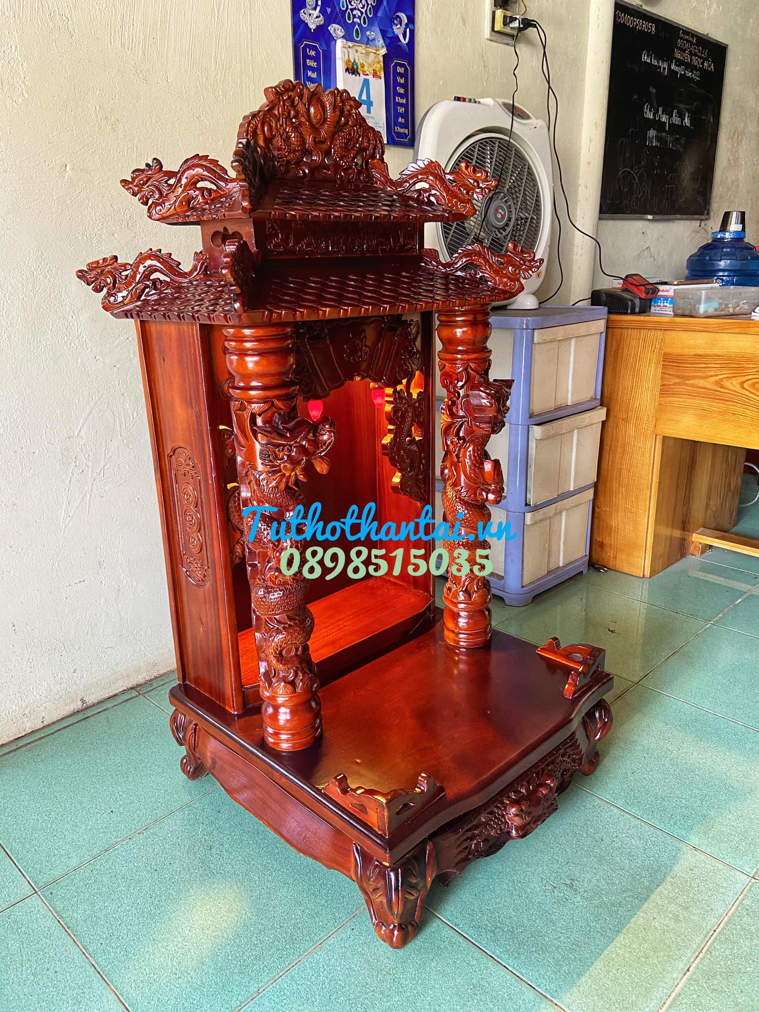 Bàn thờ thần tài ông địa mái ngói Vip 60 x 60 x 117cm