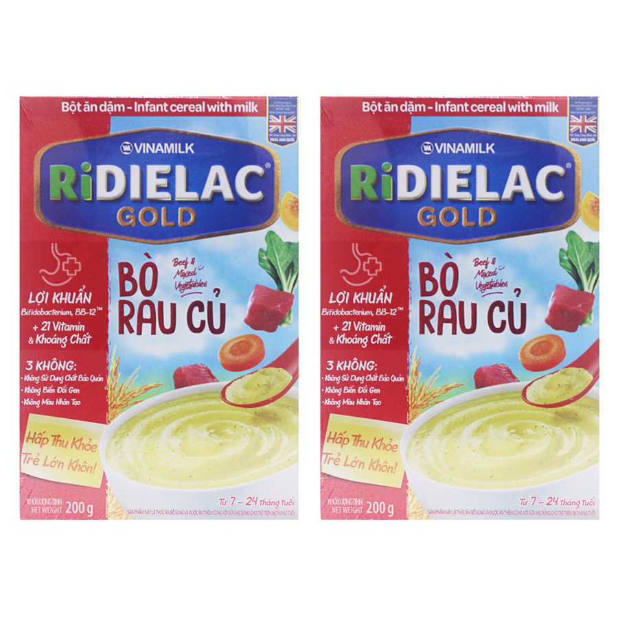 Bộ 2 Bột Ăn Dặm Vinamilk Ridielac Alpha Vị Bò Rau Củ (200g/ Hộp)