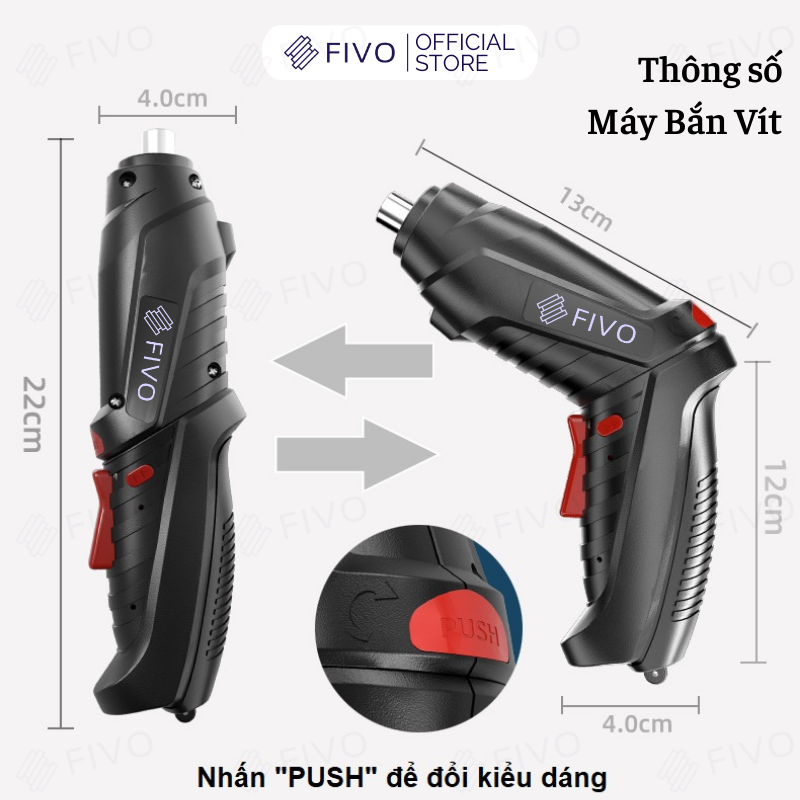 [Giao Nhanh 2h] Máy Bắn Vít Dùng Pin Mini FIVO, Linh Động 2 Kiểu Dáng, Tặng Kèm Dây Sạc Và 2 Đầu Vít, Nhỏ Gọn Tiện Dụng