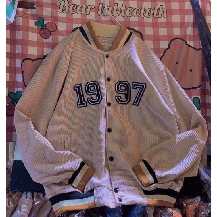 Áo khoác nhung kiểu bomber nam nữ in logo 1997 chấ nhung dày và mềm mịn frreesize từ kg
