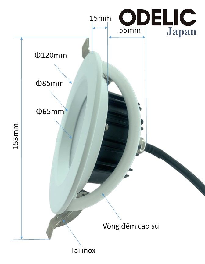 Đèn led âm trần, đèn trần, đèn trần thạch cao, đèn nhà tắm, ánh sáng ấm, 11W-3000K, Odelic Nhật Bản