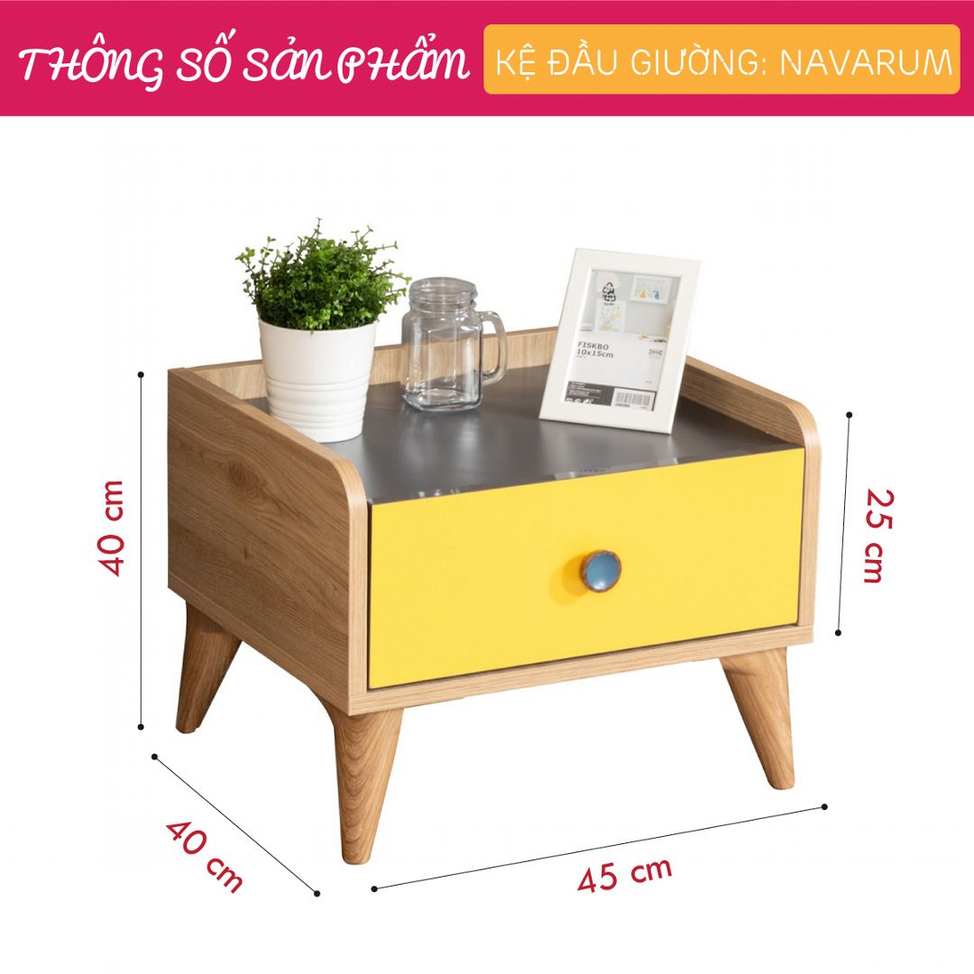 Kệ gỗ đầu giường hiện đại SMLIFE Navarum | Gỗ MDF dày 17mm chống ẩm | D45xR40xC40cm