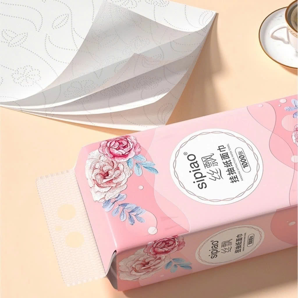 Thùng 10 Bịch Giấy Treo Đa Năng SIPIAO Hoa Hồng – Khăn Giấy Rút Treo Tường 4 Lớp, 1000 Tờ/Bịch, Giấy Tre Dai Mềm - HÀNG CHÍNH HÃNG MINIIN