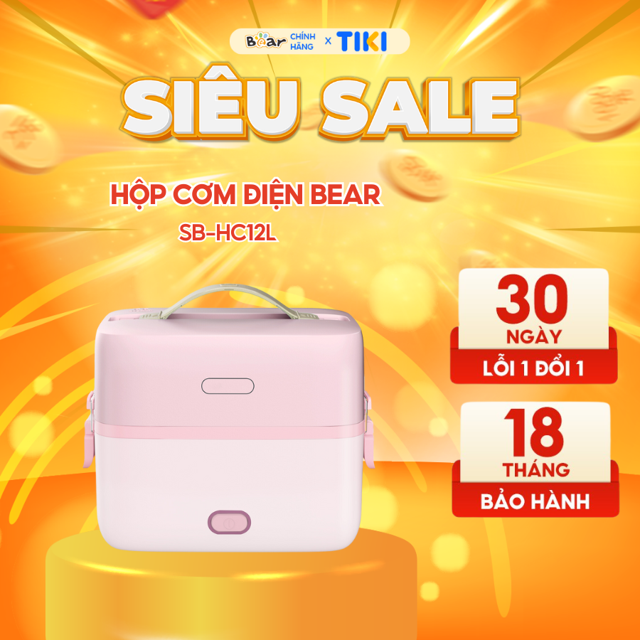 Hộp Cơm Cắm Điện Bear 2 Tầng 3 Ngăn Hâm Nóng Cực Nhanh Inox 304 An Toàn Giữ Nhiệt Chống Trào 1,2L SB-HC12L - Hàng Chính Hãng