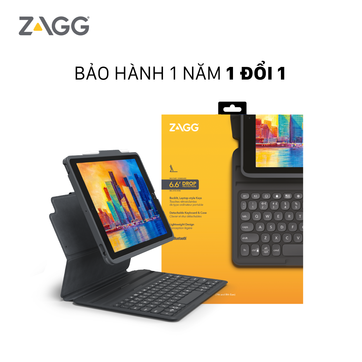 Ốp lưng  kèm bàn phím  dành cho ZAGG Keyboard Pro Keys iPad 10.2 inch - Black/Gray-UK - 103407134 - Hàng chính hãng