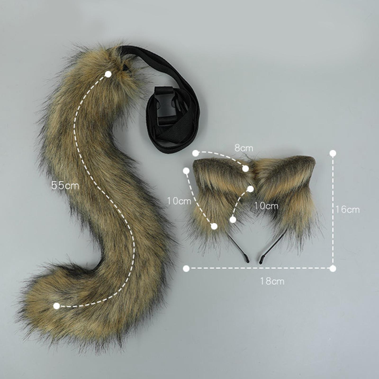 2Pcs Plush Fox Ears and Tail Set Faux Fur Long Tails Cosplay Party Prop