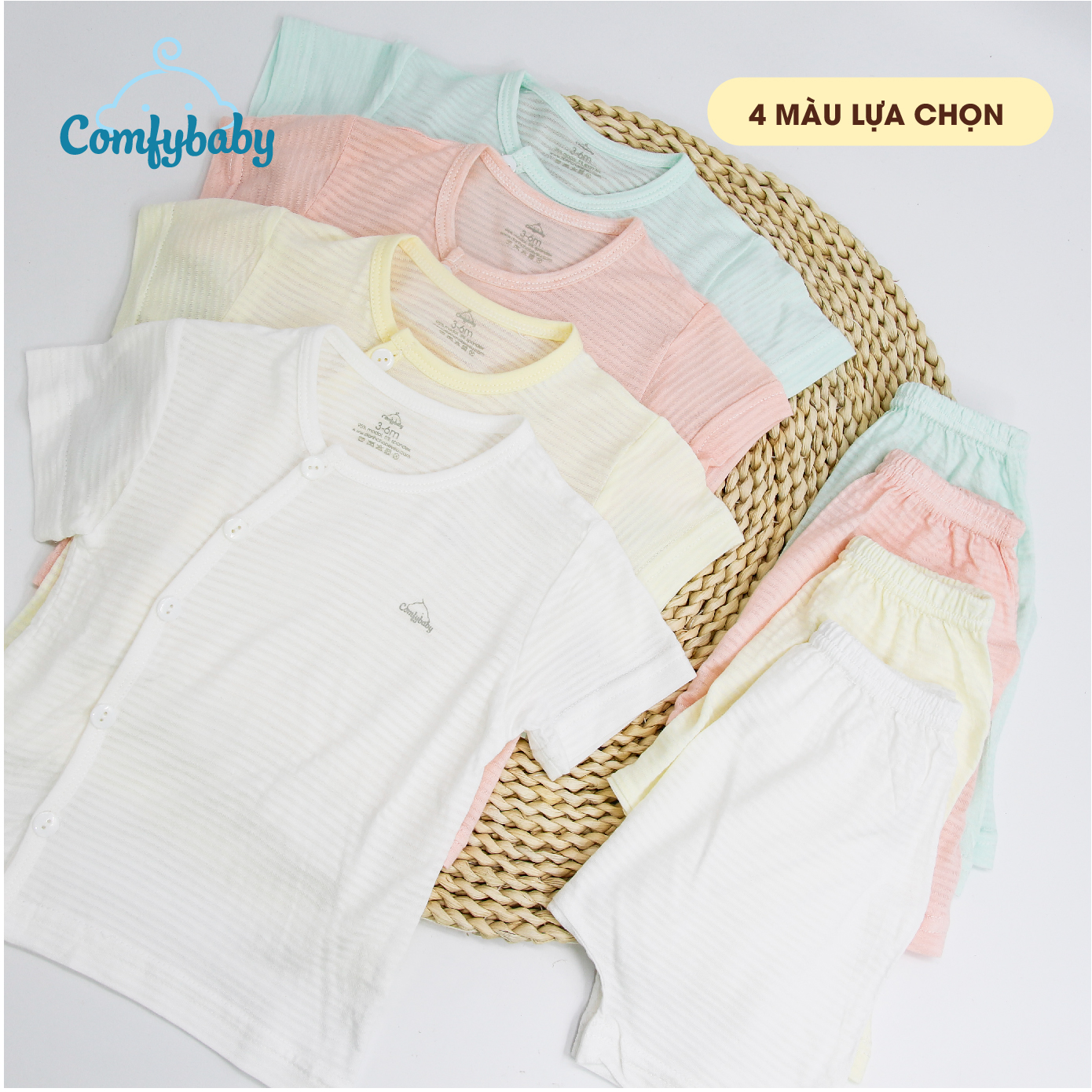 NEW - Bộ quần áo cộc cho bé 100% Cotton Lụa – Comfybaby Siêu nhẹ - thoáng mát QACF22042021 size 3-12 tháng
