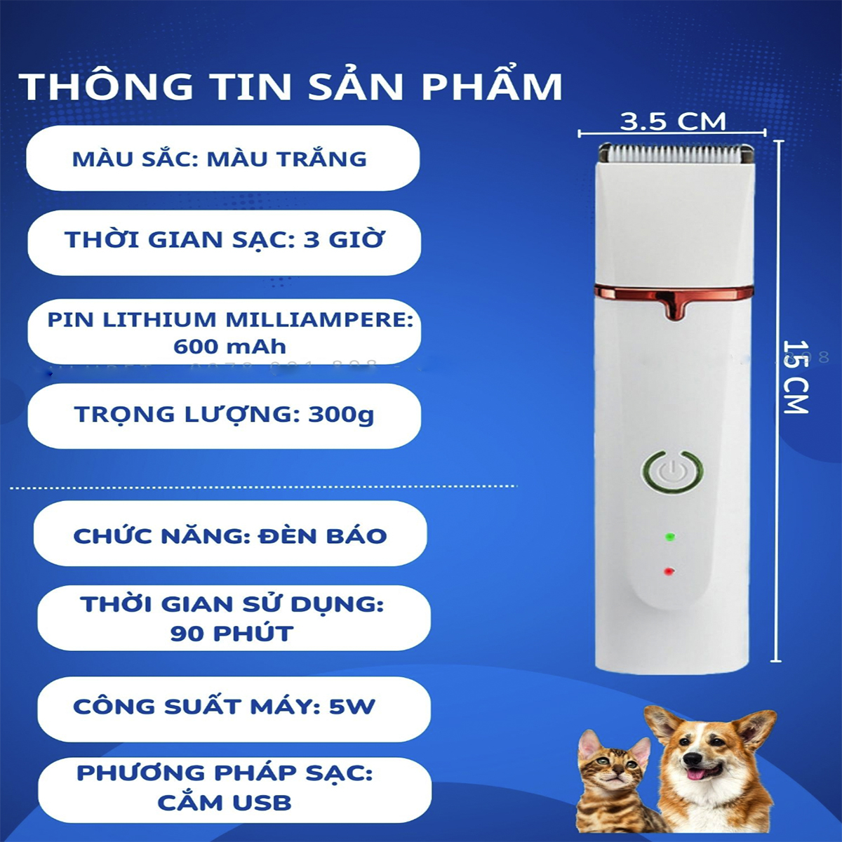 Tông Đơ Cắt Lông Chó Mèo 4 in1 Full Phụ Kiện, Bộ Tăng Đơ Cắt Tỉa Cạo Lông Chó Mèo 4 trong 1, Dễ Vệ Sinh, Tiếng Ồn Nhỏ