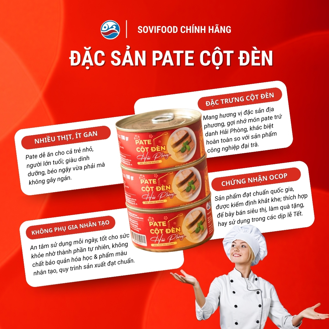 Pate Cột Đèn Hải Phòng Sovifood - Pate Lon Thanh Trùng Tiện Lợi, Nhiều Thịt Ít Gan, OCOP 3 Sao - 190G